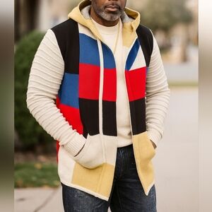 One In A Million 'Blockchain' 3/4 Length Blue Black Red Cardigan Size 3XL